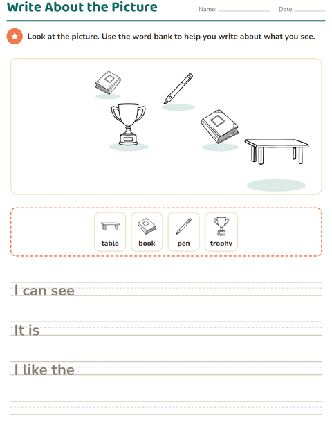 Preview of Picture Writing Prompts worksheet featuring Classroom (B&W) for grade 2