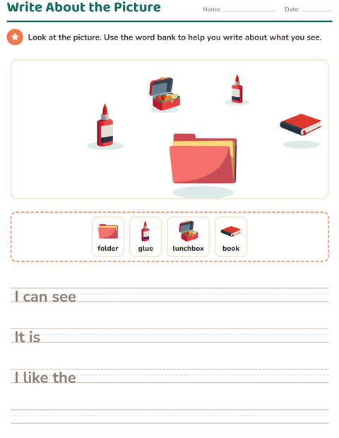 Preview of Picture Writing Prompts worksheet featuring Classroom for grade 2