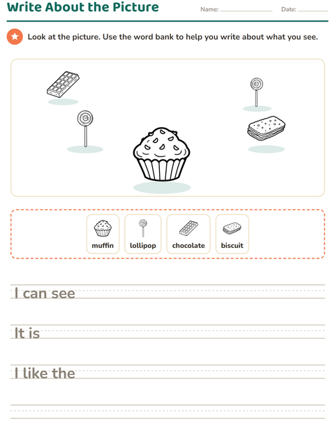 Preview of Picture Writing Prompts worksheet featuring Dessert (B&W) for grade 2