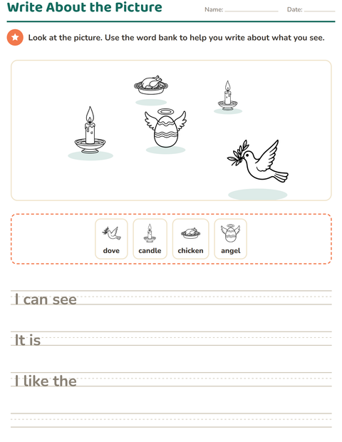 Preview of Picture Writing Prompts worksheet featuring Easter BW 2 for grade 2