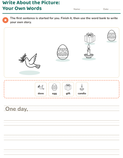 Preview of Picture Writing Prompts worksheet featuring Easter BW 2 for grade 2
