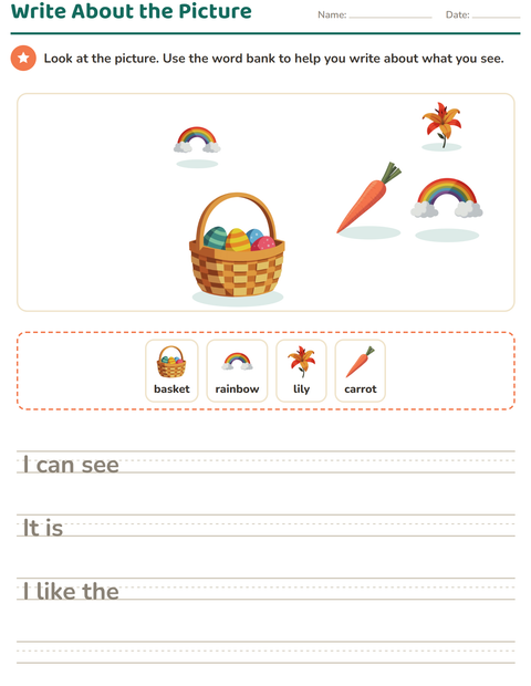 Preview of Picture Writing Prompts worksheet featuring Easter for grade 2