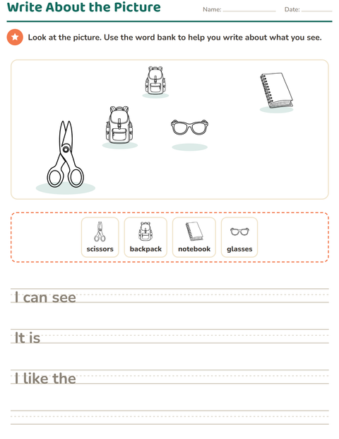 Preview of Picture Writing Prompts worksheet featuring Education BW for grade 2