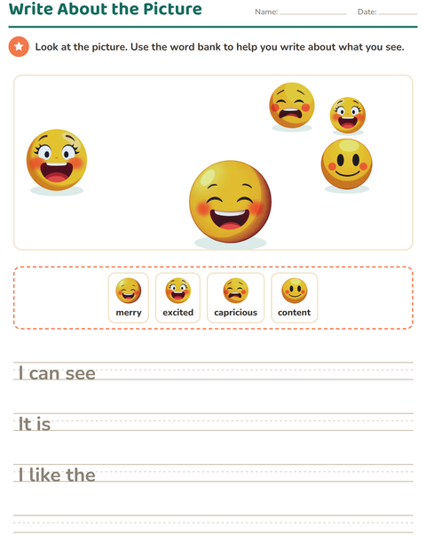 Preview of Picture Writing Prompts worksheet featuring Emotions for grade 2