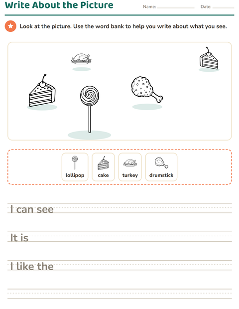 Preview of Picture Writing Prompts worksheet featuring Food BW 2 for grade 2