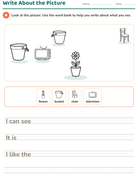 Preview of Picture Writing Prompts worksheet featuring Home BW 2 for grade 2