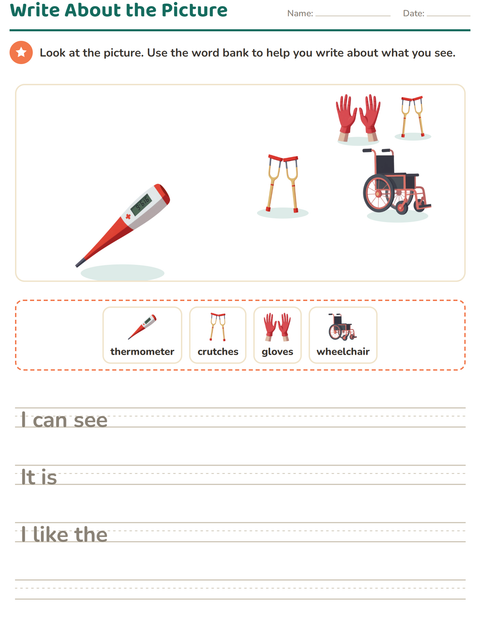 Preview of Picture Writing Prompts worksheet featuring Hospital for grade 2