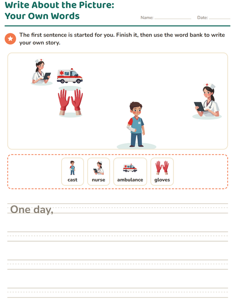 Preview of Picture Writing Prompts worksheet featuring Hospital for grade 2
