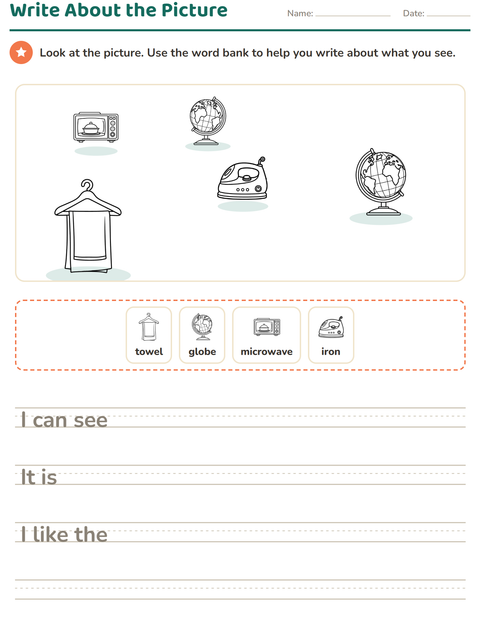Preview of Picture Writing Prompts worksheet featuring Household BW for grade 2