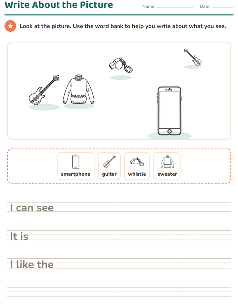 Preview of Picture Writing Prompts worksheet featuring Objects BW for grade 2