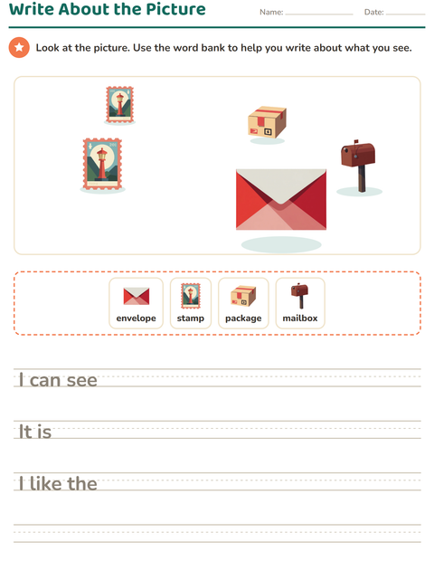 Preview of Picture Writing Prompts worksheet featuring Post Office for grade 2