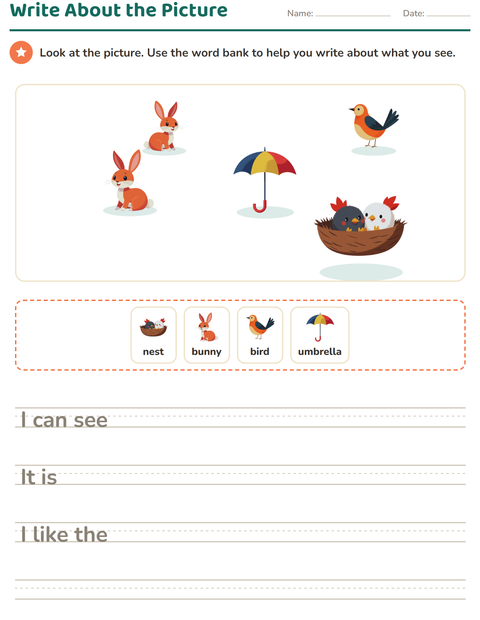 Preview of Picture Writing Prompts worksheet featuring Spring for grade 2