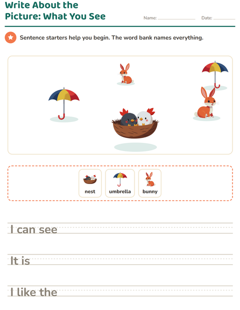 Preview of Picture Writing Prompts worksheet featuring Spring for grade 2