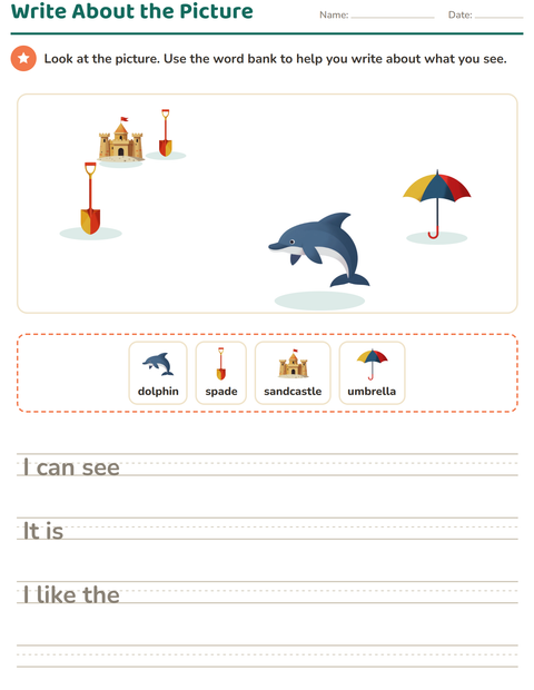 Preview of Picture Writing Prompts worksheet featuring Summer for grade 2