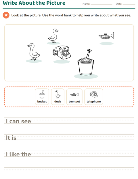 Preview of Picture Writing Prompts worksheet featuring Toys BW 2 for grade 2