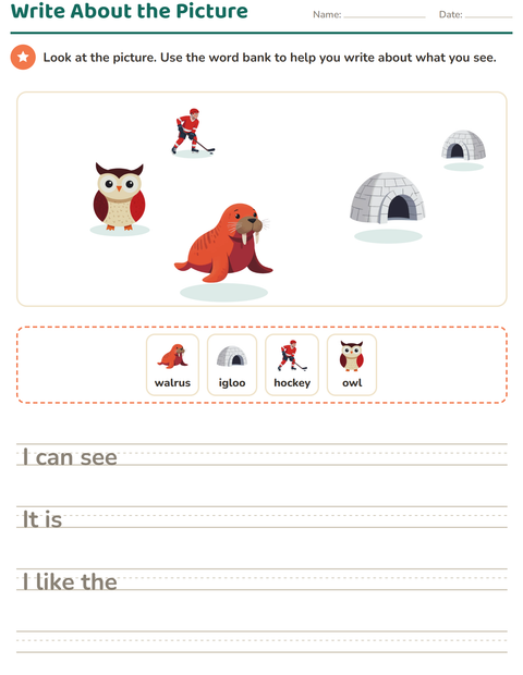 Preview of Picture Writing Prompts worksheet featuring Winter for grade 2