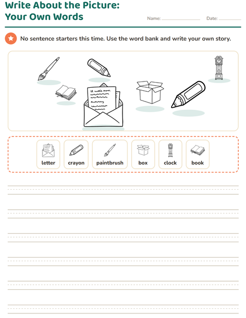 Preview of Picture Writing Prompts worksheet featuring Education BW for grade 2