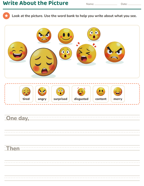 Preview of Picture Writing Prompts worksheet featuring Emotions for grade 2