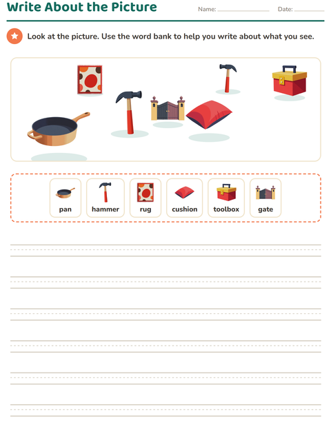 Preview of Picture Writing Prompts worksheet featuring Around the House for grade 2