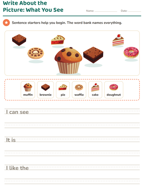 Preview of Picture Writing Prompts worksheet featuring Bakery for grade 2