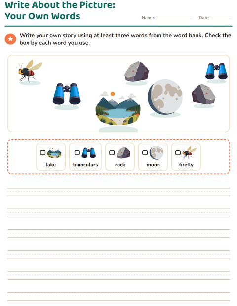 Preview of Picture Writing Prompts worksheet featuring Camping for grade 2