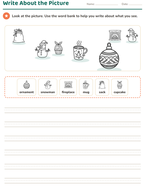 Preview of Picture Writing Prompts worksheet featuring Christmas B&W 2 for grade 2