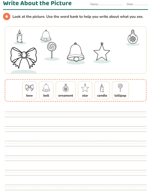 Preview of Picture Writing Prompts worksheet featuring Christmas B&W for grade 2