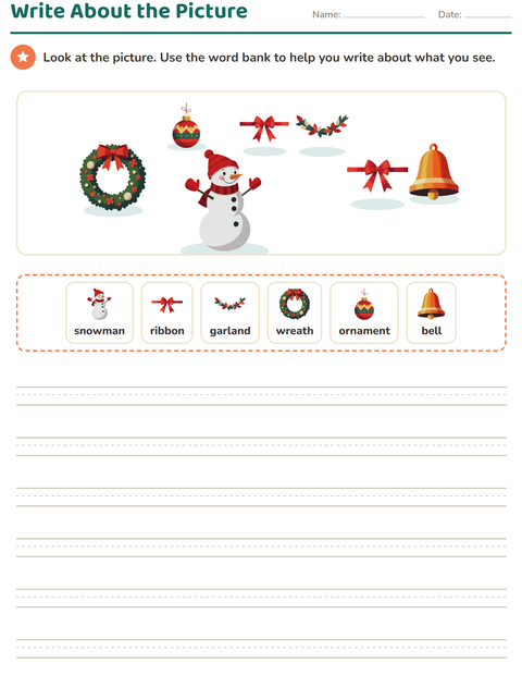 Preview of Picture Writing Prompts worksheet featuring Christmas for grade 2