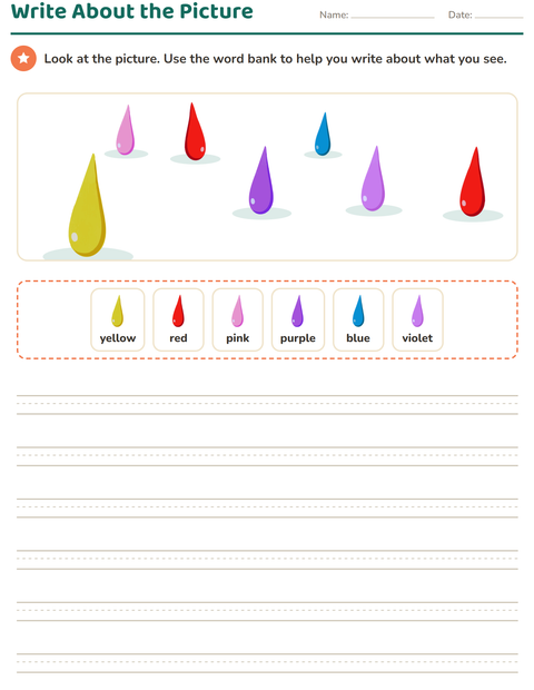 Preview of Picture Writing Prompts worksheet featuring Colors for grade 2