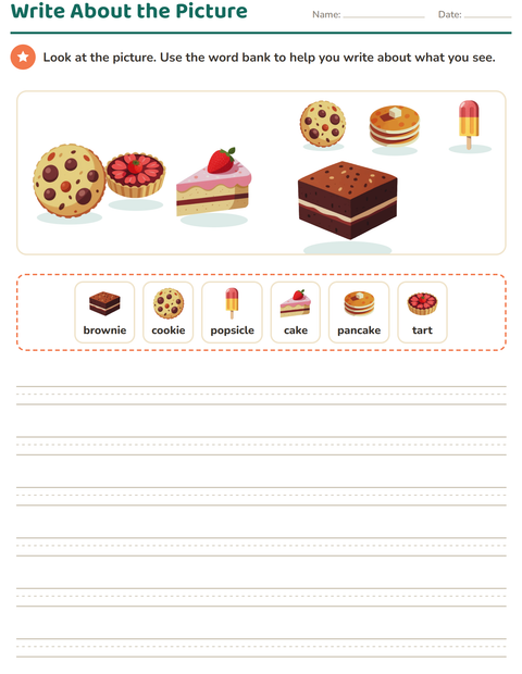 Preview of Picture Writing Prompts worksheet featuring Desserts and Sweets for grade 2