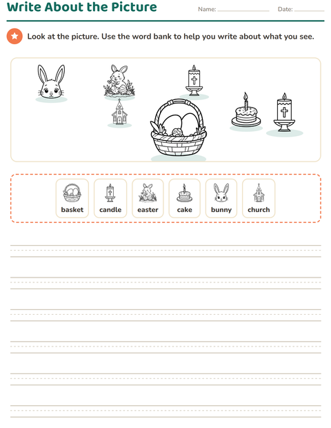 Preview of Picture Writing Prompts worksheet featuring Easter BW for grade 2