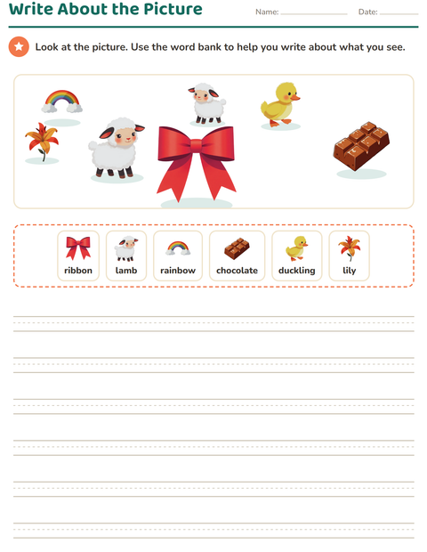 Preview of Picture Writing Prompts worksheet featuring Easter for grade 2