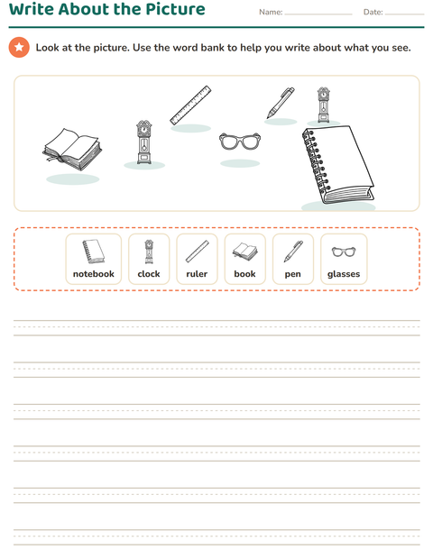 Preview of Picture Writing Prompts worksheet featuring Education BW for grade 2