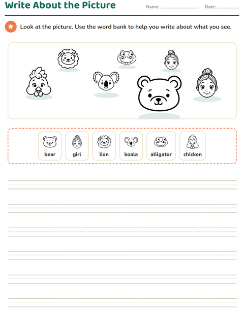 Preview of Picture Writing Prompts worksheet featuring Faces BW for grade 2