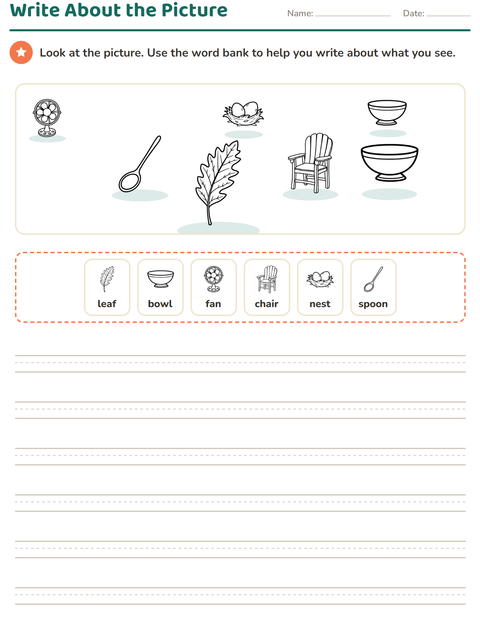 Preview of Picture Writing Prompts worksheet featuring Home and Nature BW for grade 2