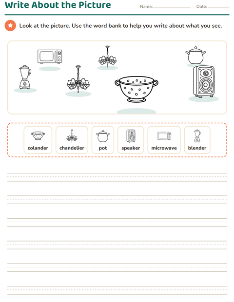 Preview of Picture Writing Prompts worksheet featuring Home BW for grade 2