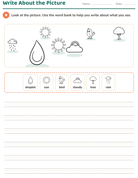 Preview of Picture Writing Prompts worksheet featuring Nature BW for grade 2