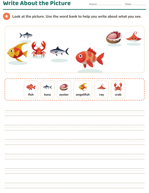 Preview of Picture Writing Prompts worksheet featuring Ocean Life for grade 2