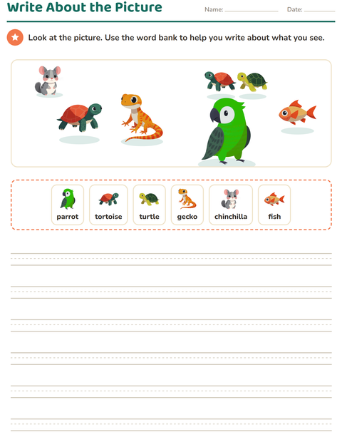 Preview of Picture Writing Prompts worksheet featuring Pets for grade 2