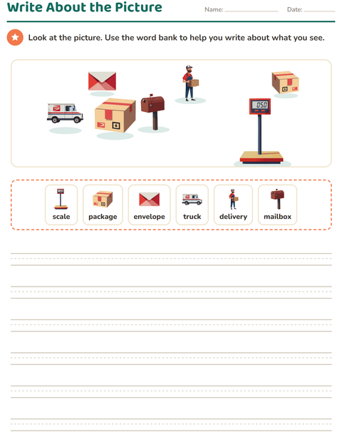 Preview of Picture Writing Prompts worksheet featuring Post Office for grade 2