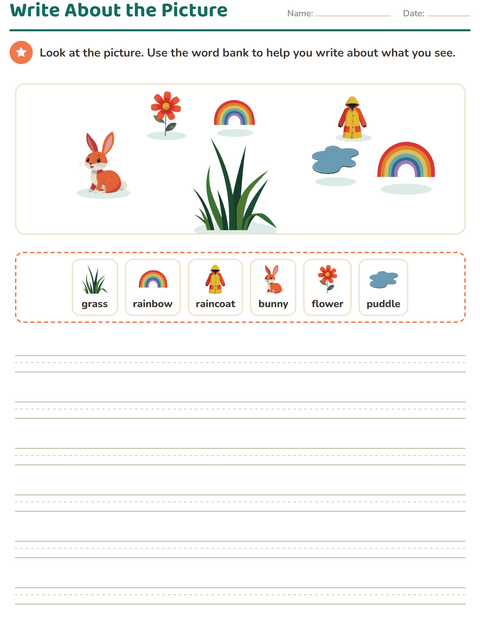 Preview of Picture Writing Prompts worksheet featuring Spring for grade 2