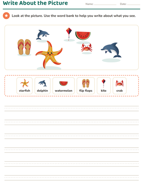 Preview of Picture Writing Prompts worksheet featuring Summer for grade 2