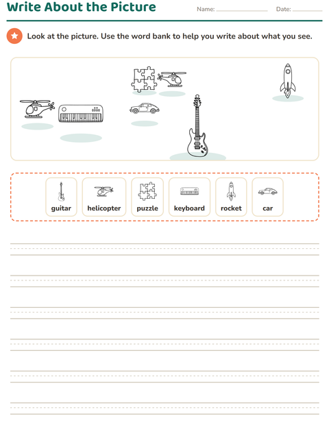 Preview of Picture Writing Prompts worksheet featuring Toys BW 2 for grade 2