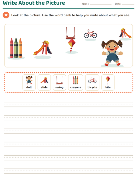 Preview of Picture Writing Prompts worksheet featuring Toys for grade 2