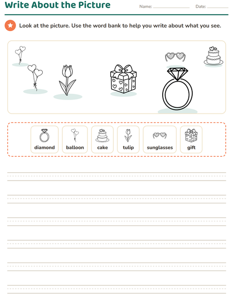 Preview of Picture Writing Prompts worksheet featuring Valentine BW 2 for grade 2