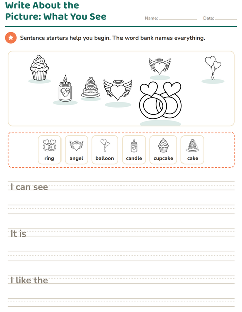 Preview of Picture Writing Prompts worksheet featuring Valentine BW for grade 2