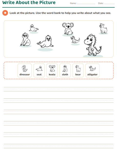 Preview of Picture Writing Prompts worksheet featuring Zoo Animals BW for grade 2