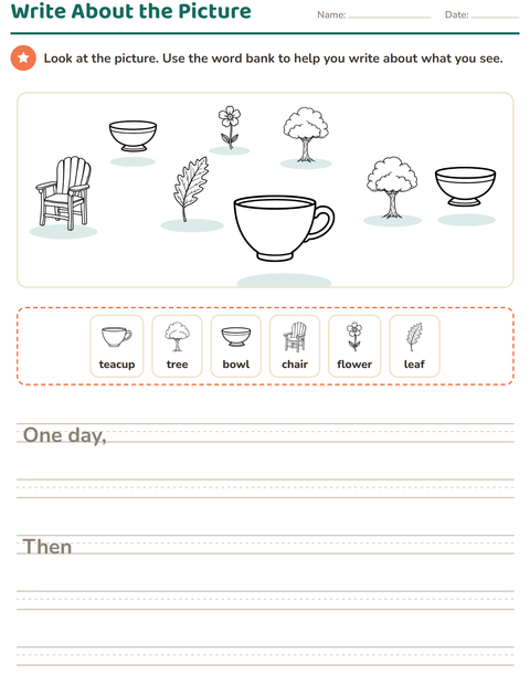 Preview of Picture Writing Prompts worksheet featuring Home and Nature BW for grade 2
