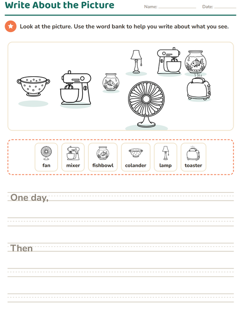 Preview of Picture Writing Prompts worksheet featuring Home BW for grade 2