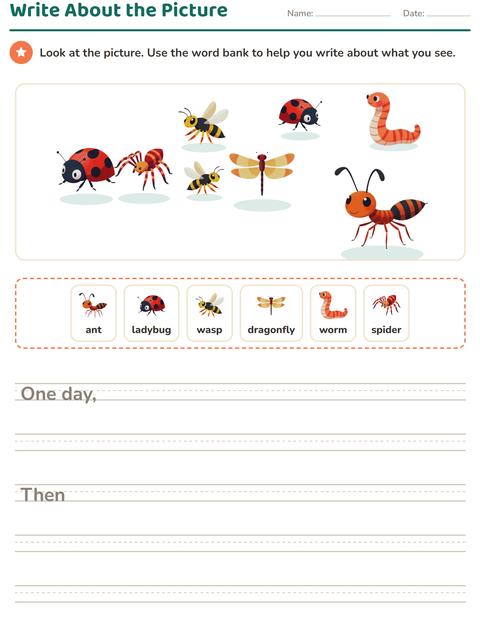 Preview of Picture Writing Prompts worksheet featuring Insects and Bugs for grade 2